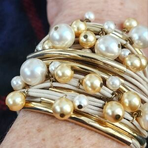 Gold tubes and pearls, Gillian Julian cord bracelet